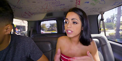 Pretty girl Vienna Black grabs guy by the cock to stroke it