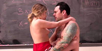 Cheerleader babe Coco Lovelock fucked in the clssroom