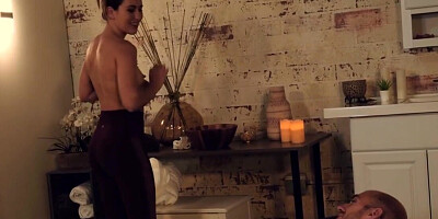 Professional masseuse enjoying 69ing on the table with Dan