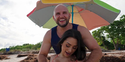 Busty brunette Lilly Hall fucked by a streanger on the beach