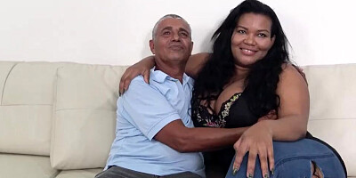 Chubby Jennifer is riding horny dude's cock on the couch