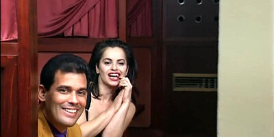 Naughty babe gets fucked by her bud in this vintage video