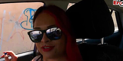 Dazzling inked babe is filmed POV-style while getting some cock