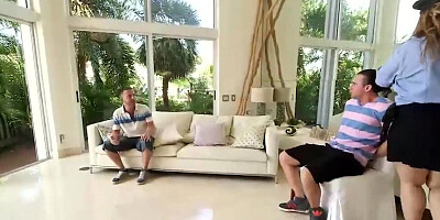 BBW mom with massive tits is fucked by her stepson and his pal