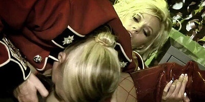 Three dirty babes and guys are fucking under the tent