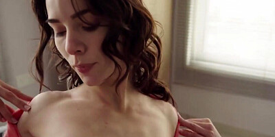 Brunette rubbing her sensitive clit after waking up