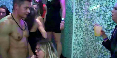 Horny guys and drunk girls are making out and fucking at party