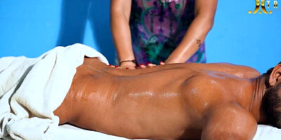 Masseuse makes that guy hard and plays with his big pecker