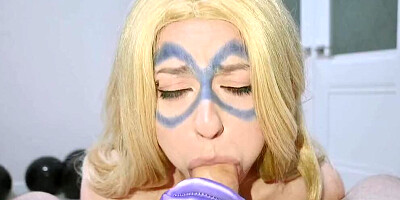 Blonde girl licks and sucks a big hard cock in POV video