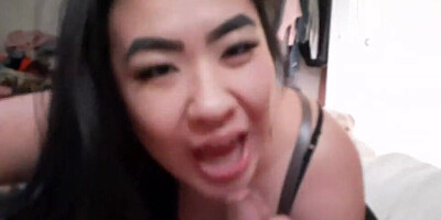 Caring Asian wife adores giving gentle blowjobs to her hubby while he's filming her