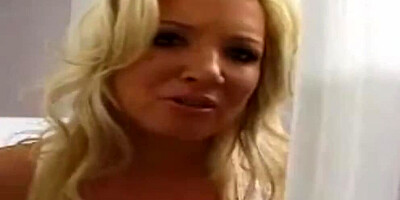 Busty blonde MILF is playing with a lucky fellow's huge dong