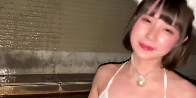 Beautiful slender Japanese beauty gives blowjob and creampie sex POV video uncensored