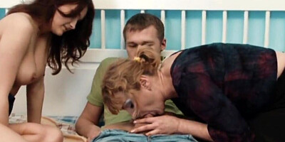 One lucky dude is fucking his stepmom and her best friend at once