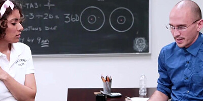 Schoolgirl Maya Morena is fucking with a professor to get an A+