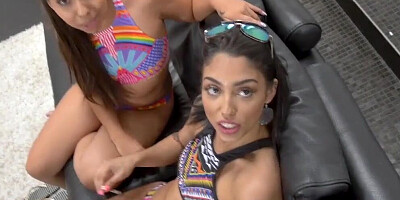 Latina teens get extorted to suck their daddy's cock