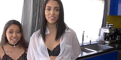 Latina teens get extorted to suck their daddy's cock