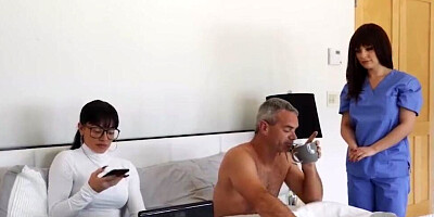 Hot nurse will have to give sexual pleasure to a middle-aged patient