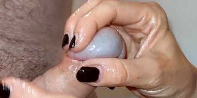 Special Glans Polishing. He Gets so Shiny You Can See Our Round Light on His Tip! (Milking-time)