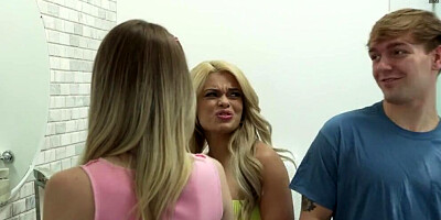 Two marvelous girls making out while having 3some with that stud