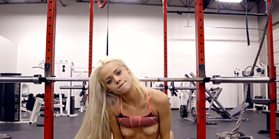 Petite blonde with tiny tits fucked hard in the gym