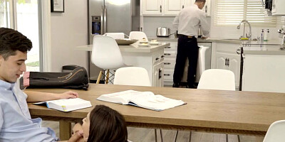 Classroom hunk is banging the moist snatches of two cute schoolgirls