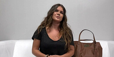 Chubby girl is blindfolded and fucked at the casting couch