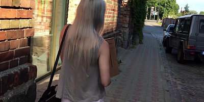 Vacation home video with a sexy blonde model getting horny and sucking dick she loves cum