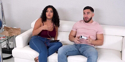 Busty Stepsister Lets Her Horny Stepbrother Pound Her Juicy Latin Pussy While Their Dad is Away