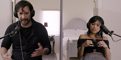 Radio host gets attracted by his guest Ember Snow and he fucks her