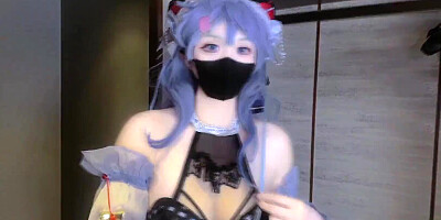 Black over-knee socks footjob + Genshin Impact ganyu cosplay sex