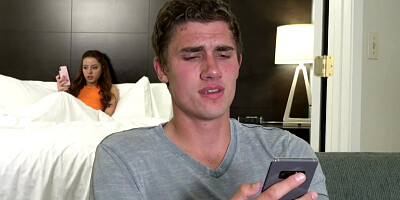 Kinky dude squeezes stepsister's nice tits and fondles her everywhere