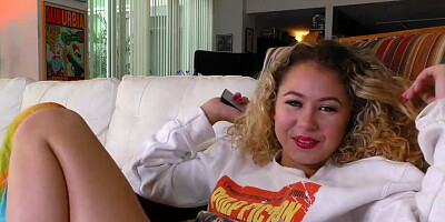 Blonde girl Allie Addison gives a blowjob in POV-style scene