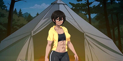 Tomboy Sex in forest HENTAI Game Ep.2 hot footjob in the tent!