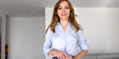 Cute girl shows off her hairy pussy at her first audition