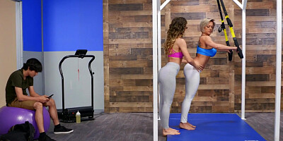 Hot personal trainer fucks her client's son in the gym
