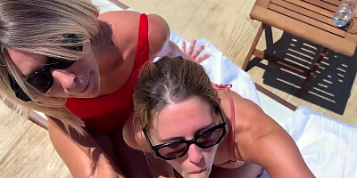 Phenomenal starlets giving a double blowjob in POV