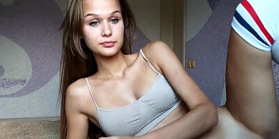 Sexy teen in high knee socks masturbates solo at home