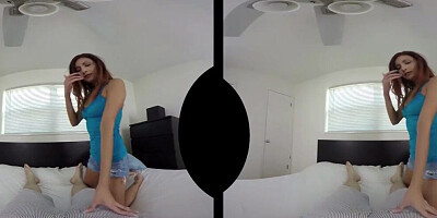 Lovely brunette doll is playing with stepbrother's prick in this hot VR