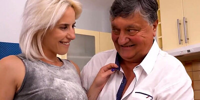 Dirty old man fucks petite girl after eating her wet pussy