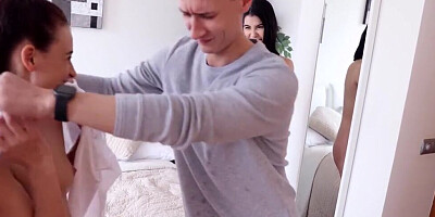 Two teen girls are enjoying threeway intercourse with their college buddy