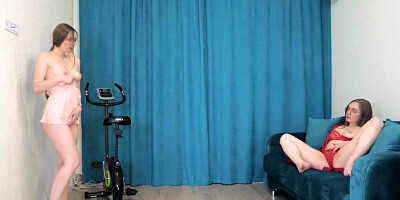 Step-Mom and Step-Daughter Masturbate While Looking at Each Other