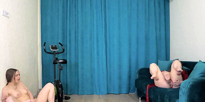 Step-Mom and Step-Daughter Masturbate While Looking at Each Other