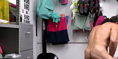 Brunette is strip-searched and fucked by a security officer