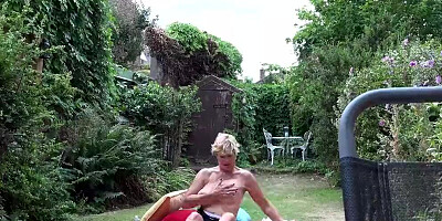Busty mature woman gets naked and masturbates in the yard
