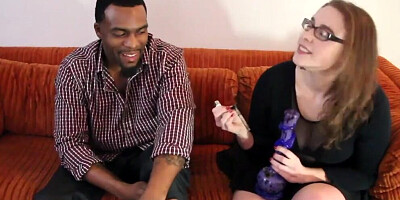 Chubby white girl is shagged on the couch by a black stud