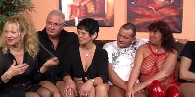 Horny mature ladies and horny guys are having wild sex orgy