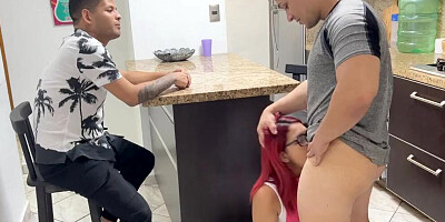 Shared Wife with her boys - Wife is Fucked by a boy and her Husband at the same time because he is the Whore of the Hous