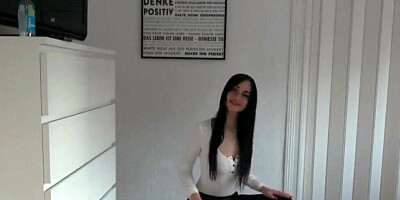 Young minx is taking off her black leather pants and showing private parts
