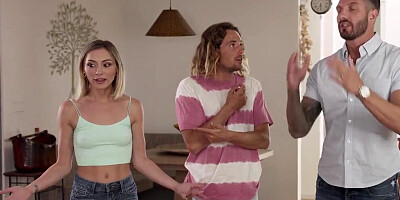 Blonde MILF and her stepdaughter are sharing cocks in this foursome