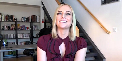 Naughty blonde Kate England enjoys playing with a hard pecker